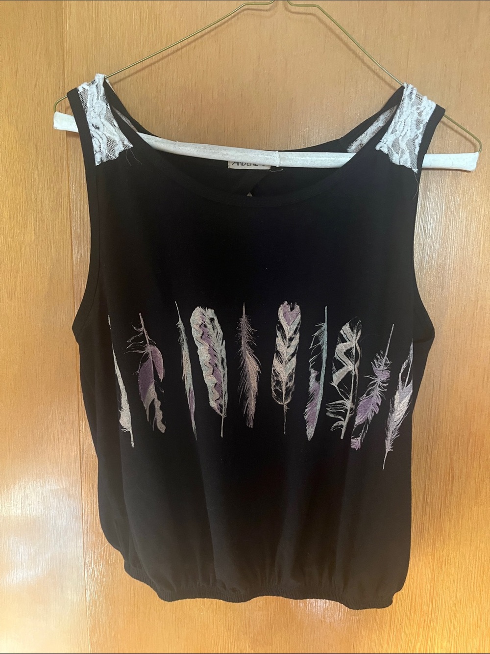Black Tank Top Feathers White Lace